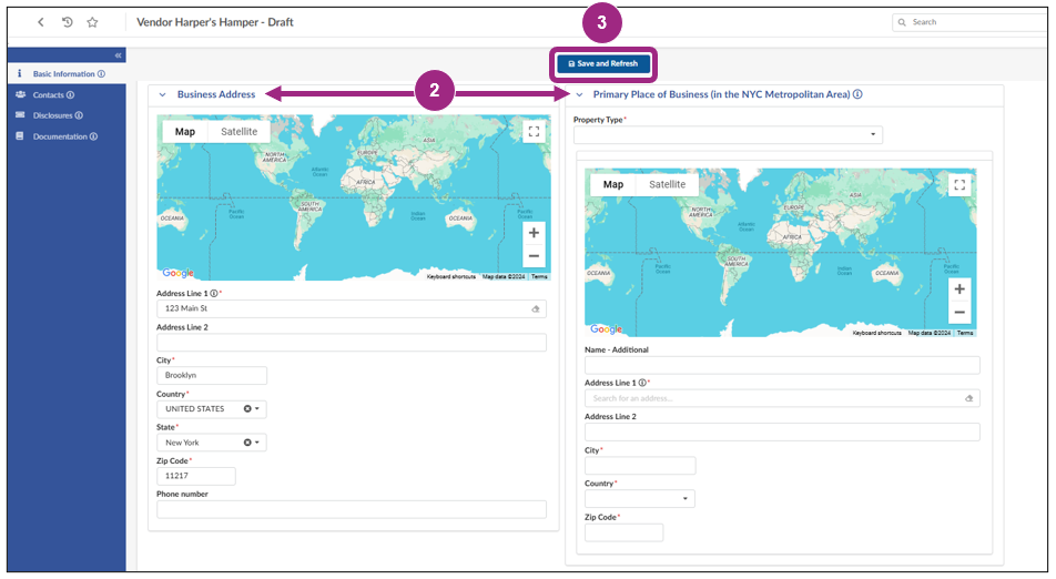 The Business Address and Primary Place of Business sections.