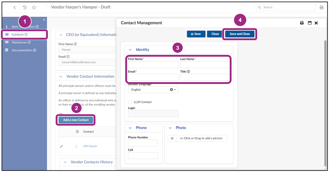 The Contact Management window.
