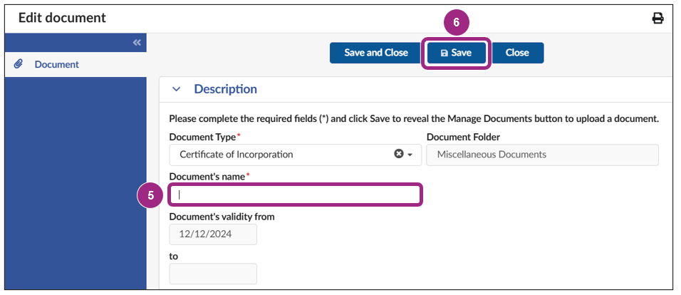 The Edit Document window.
