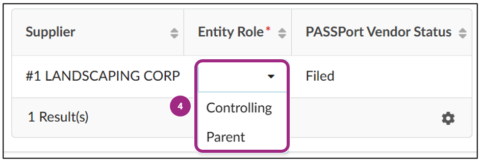 The Entity Role column in the Parent Controlling Entity table.