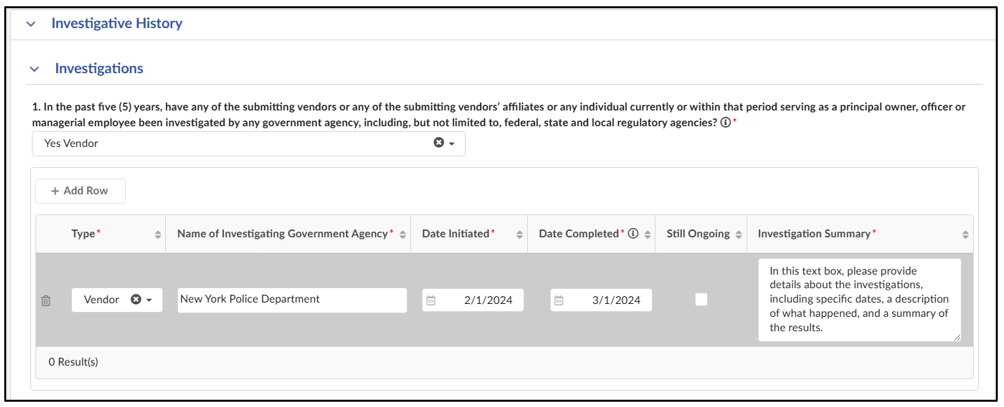 A new row is displayed and details appear in each column.