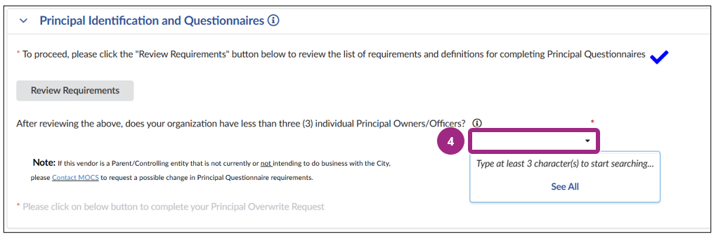 The Principal Identification and Questionnaires section.