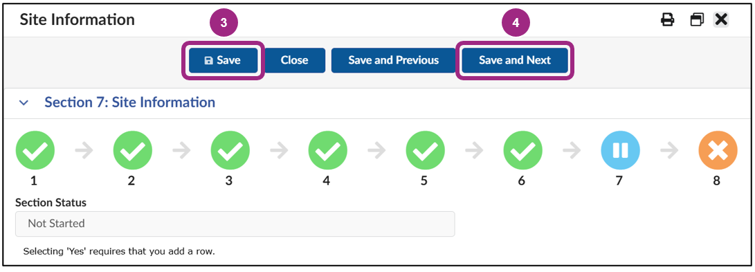 A progress workflow appears at the top of each Vendor Questionnaire section.