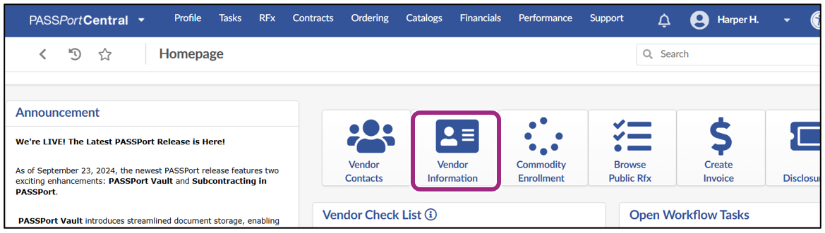 The Vendor Information widget.