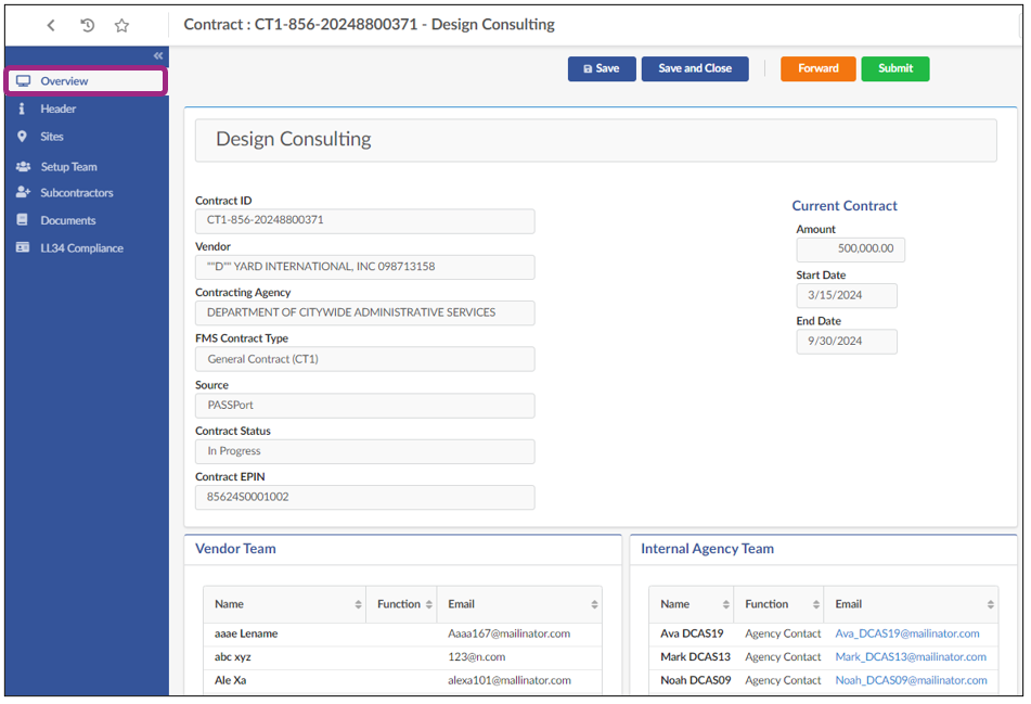 Screenshot of the Contract's Overview tab.