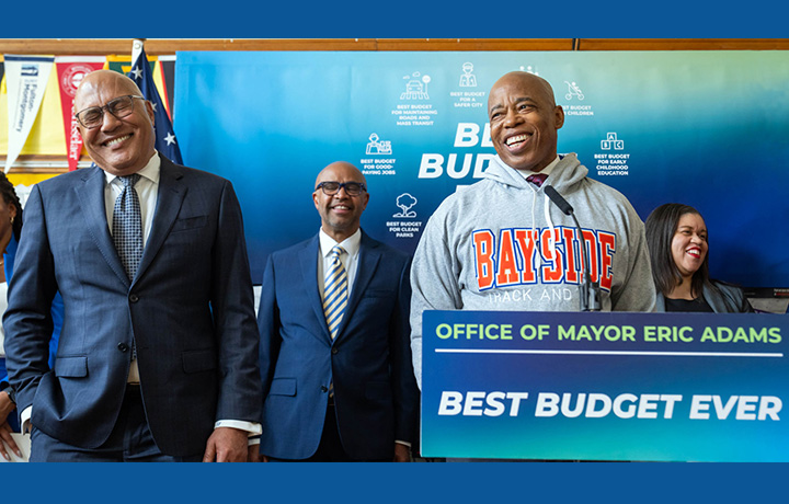 Mayor Eric Adams Mayor Eric Adams releases the “Best Budget Ever” FY 2026 Executive Budget at Bayside High School
                                           