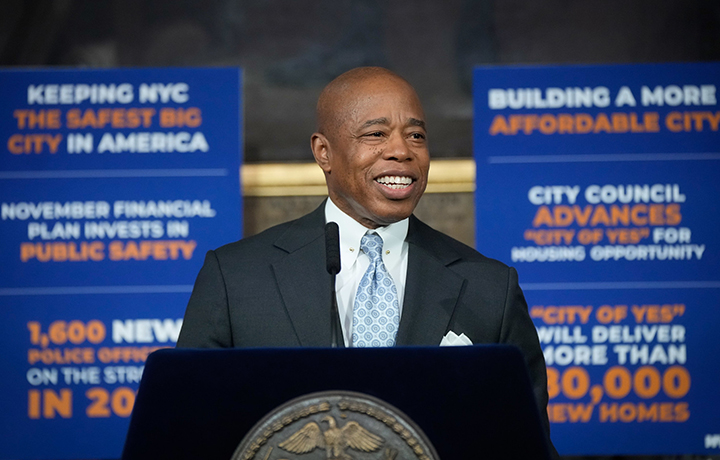 NYC Mayor Eric Adams holds press conference at City Hall on Tuesday, November 26, 2024. 
                                           