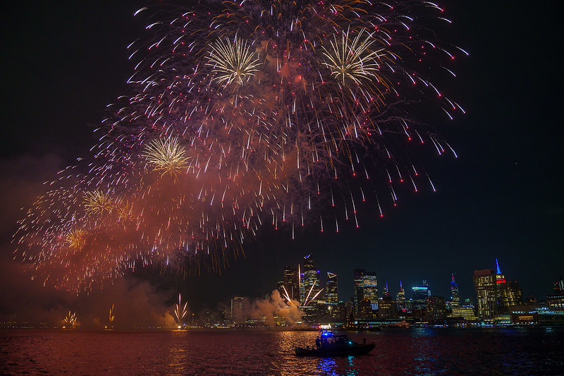 Fireworks over the Hudson River at night. Thursday July 4, 2024
