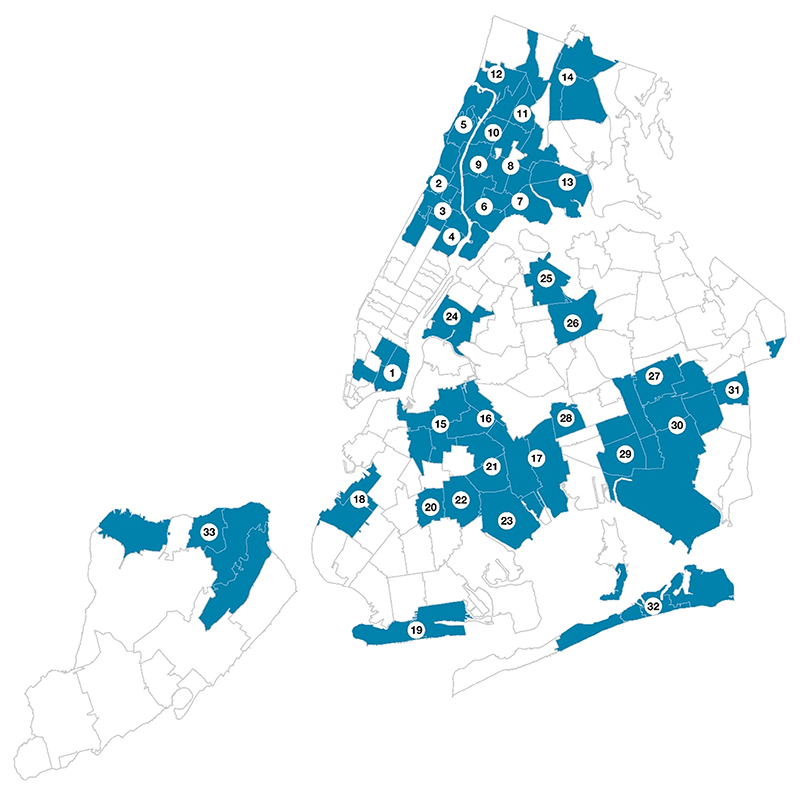 Map with neighborhoods in the table below numbered.