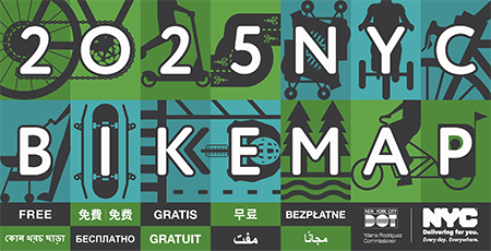 Cover illustration for the 2025 New York City bike map.