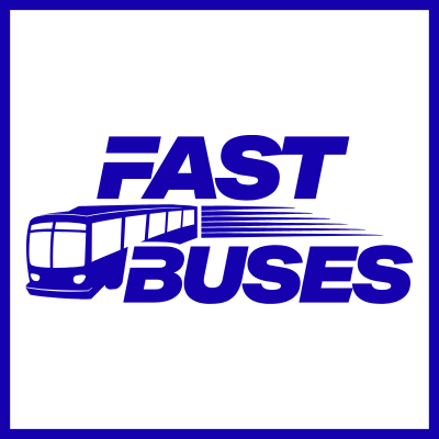 Blue and white Fast Buses logo.