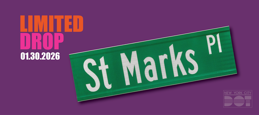 Green and white Saint Marks Place street sign. N Y C D O T limited drop on January 30, 2026.Green and white Saint Marks Place street sign. N Y C D O T limited drop on January 30, 2026.