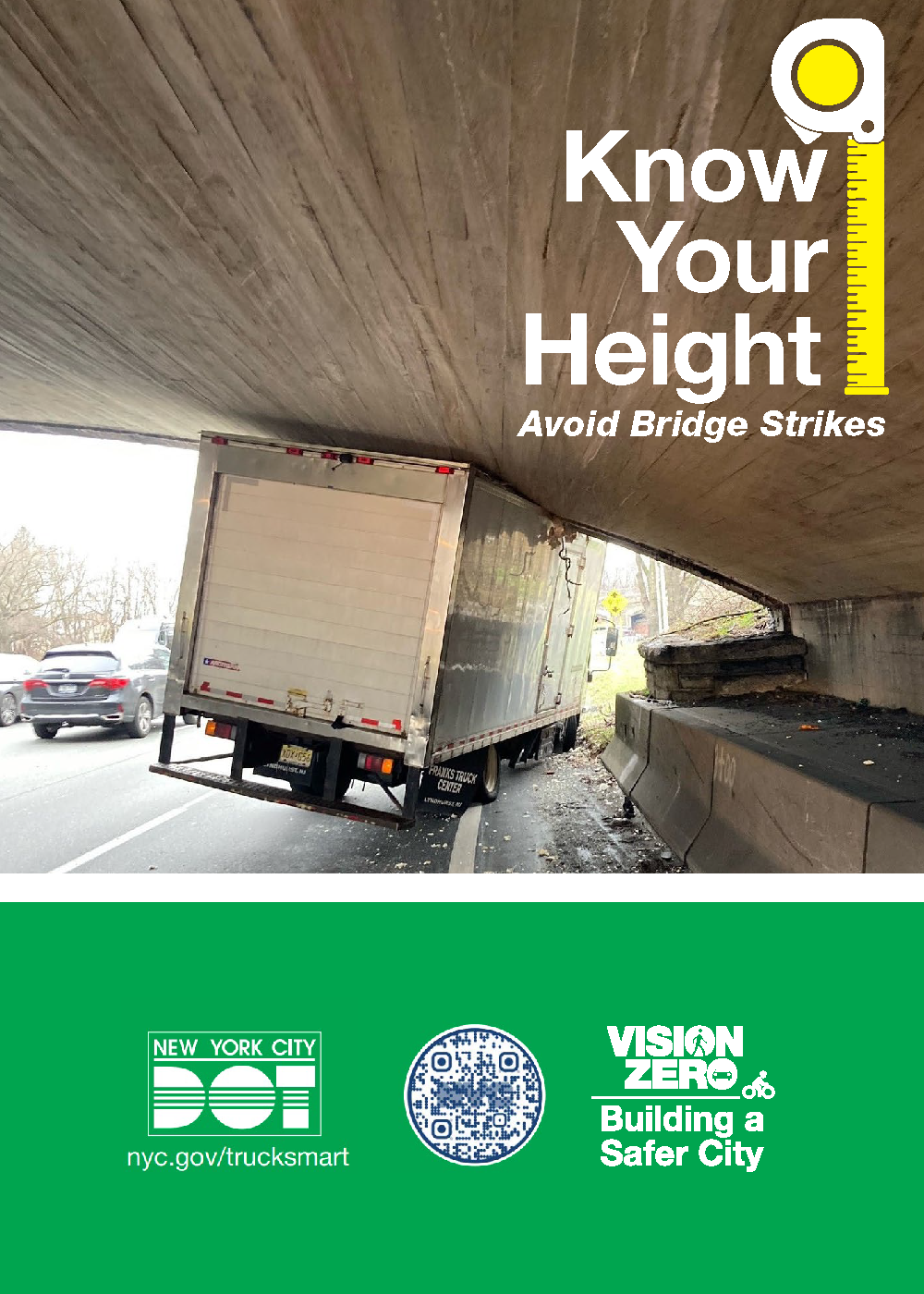 Cover of the Know Your Height Guide featuring a white truck stuck under an overpass.