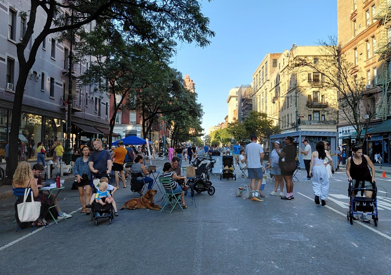an image of pedestrians along the Columbus Avenue Open Street in Manhattan