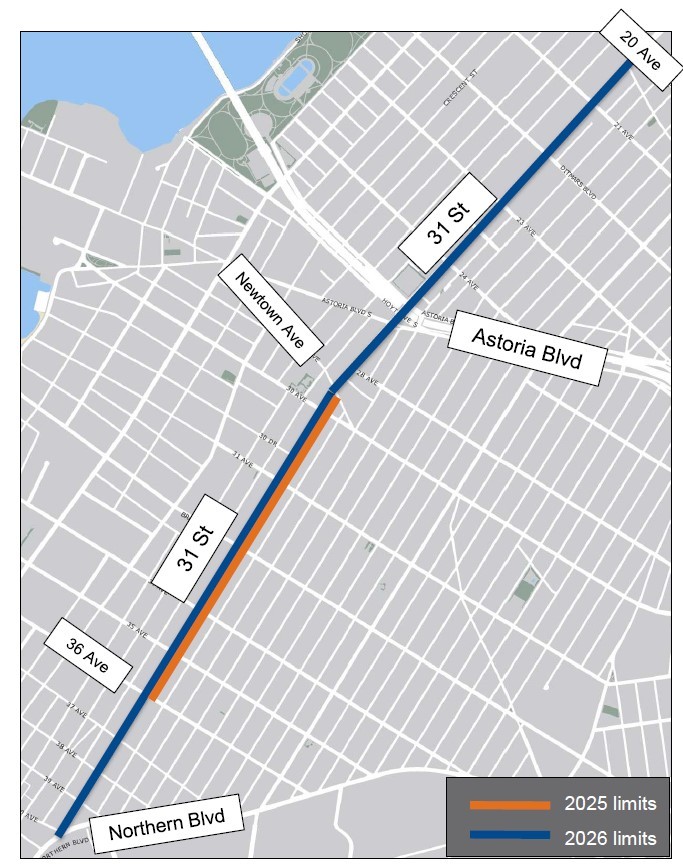The 2025 project scope pictured above in orange, shown next to the expanded 2026 project scope pictured in blue.